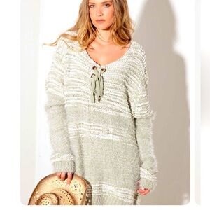 Thinkable Sage Green Knit Sweater Dress Tunic w/ Front Tie NWT Size S